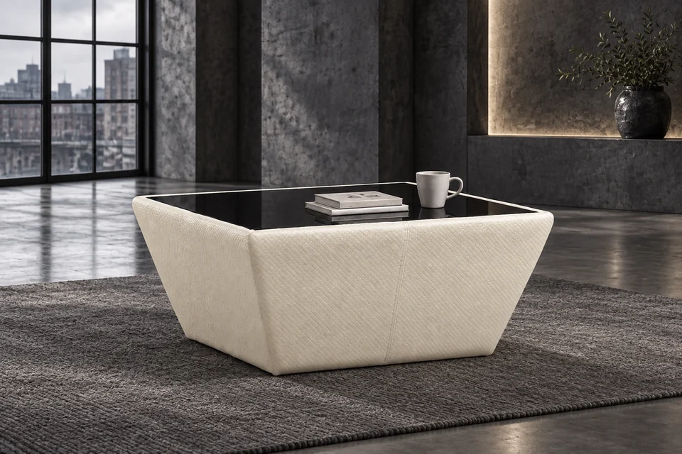CT05 upholstered coffee table in a digitally restyled setting
